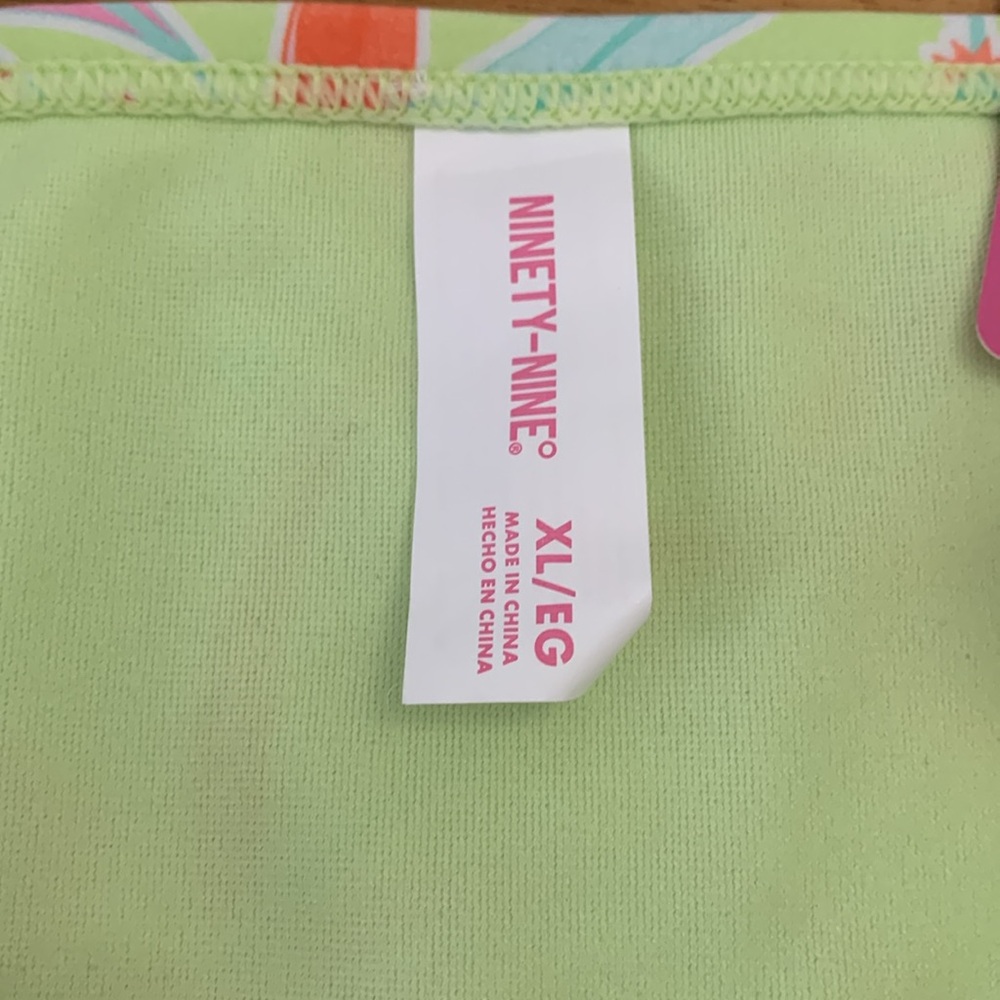 Ninety-Nine° Juniors XL Ruched High Side Hipster Swim Bottoms Lime Green Floral - Picture 4 of 6